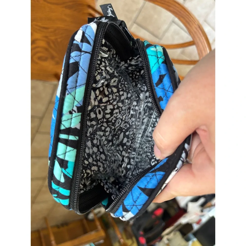 Vera Bradley Blue Teal Floral Quilted Cotton Cosmetic Makeup Travel Bag Pouch